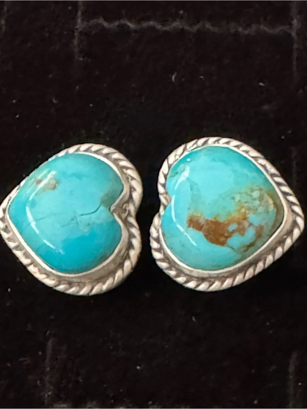 Genuine Turquoise double Heart statement ring - Bright Blue Sterling silver